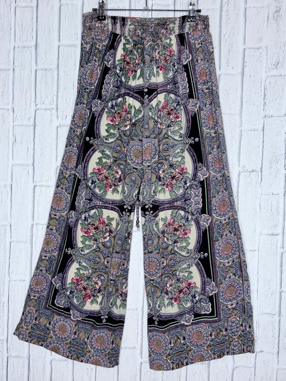 🌸 Angie Floral Paisley Wide Leg Palazzo Pants Medium Boho - Picture 2 of 5